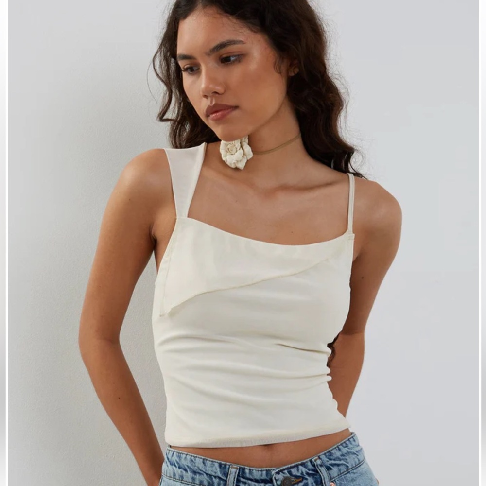 Motel Rocks Cream Asymmetric Strap Tank Top